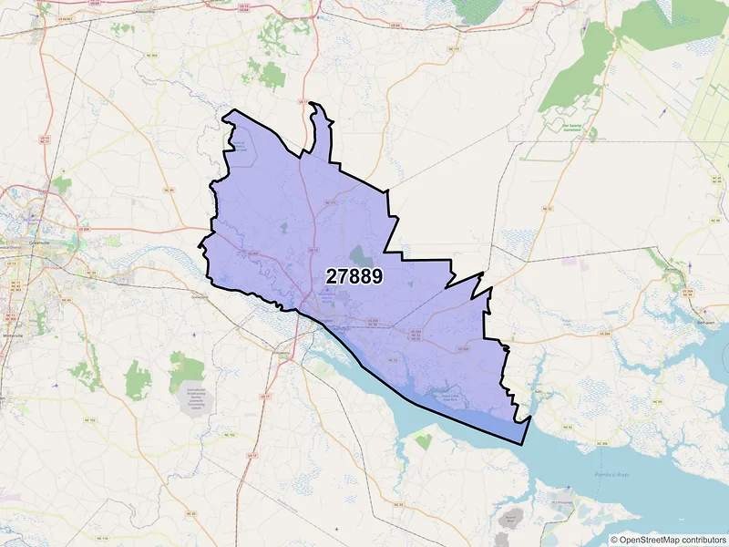 Map of ZIP Code 27889 — Washington, NC