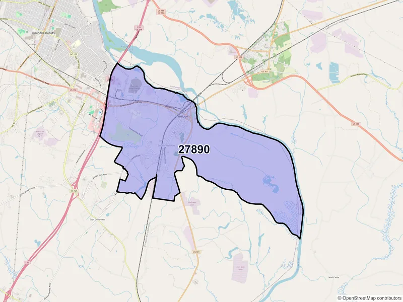 Map of ZIP Code 27890 — Weldon, NC