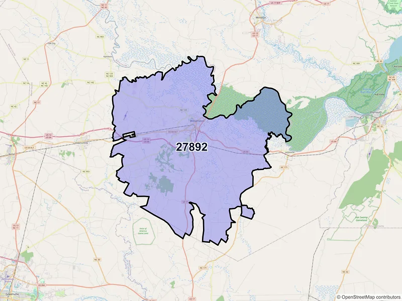 Map of ZIP Code 27892 — Williamston, NC