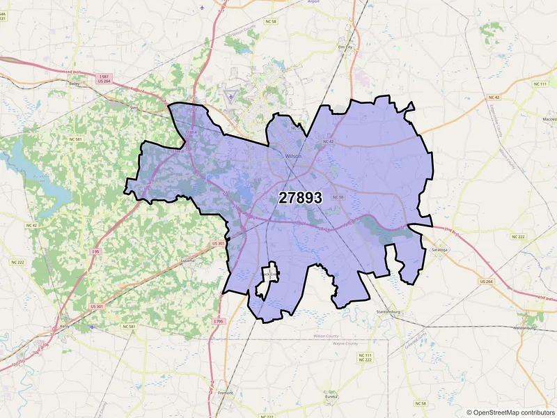 Map of ZIP Code 27893 — Wilson, NC