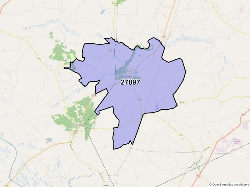 Map of ZIP Code 27897 — Woodland, NC