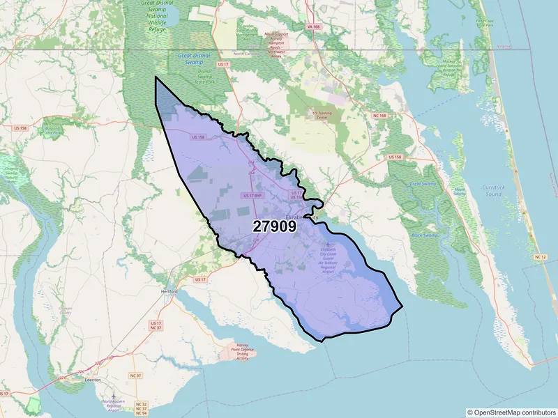 Map of ZIP Code 27909 — Elizabeth City, NC