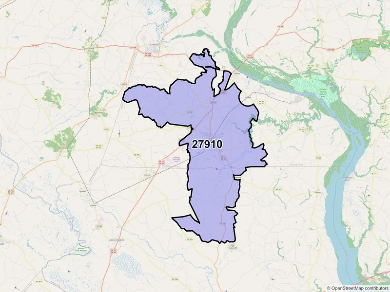 Map of ZIP Code 27910 — Ahoskie, NC