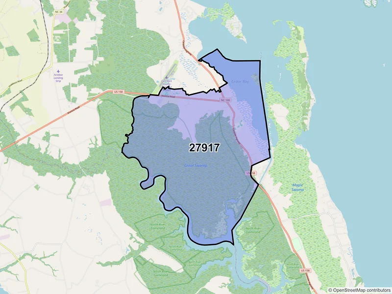 Map of ZIP Code 27917 — Barco, NC
