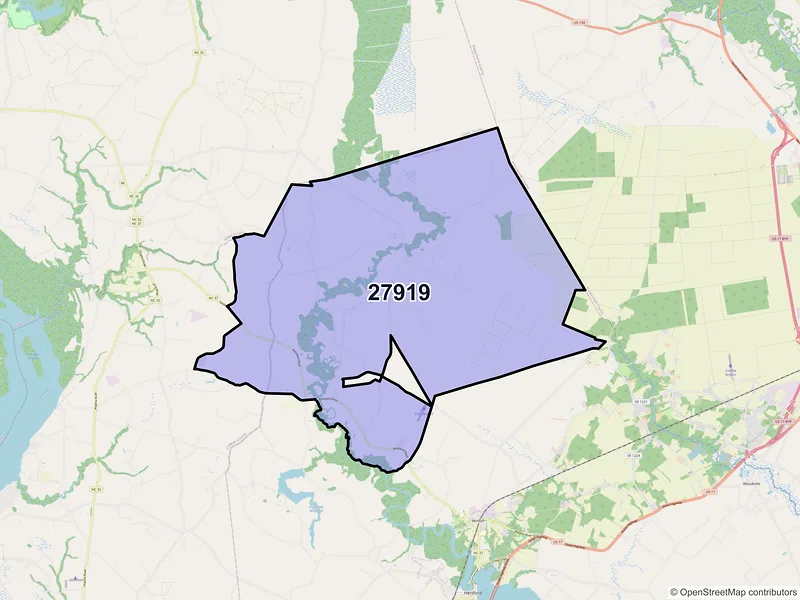 Map of ZIP Code 27919 — Belvidere, NC