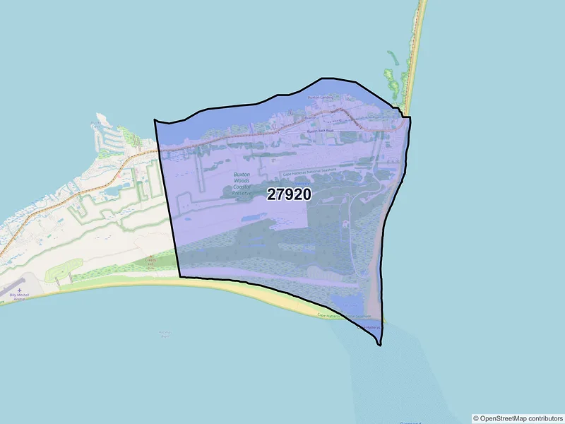 Map of Buxton, North Carolina and ZIP codes