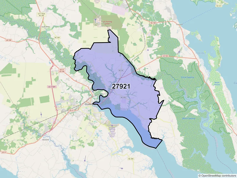 Map of ZIP Code 27921 — Camden, NC