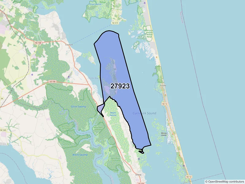 Map of ZIP Code 27923 — Coinjock, NC
