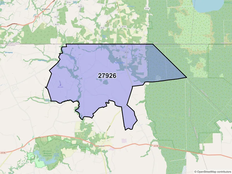 Map of ZIP Code 27926 — Corapeake, NC