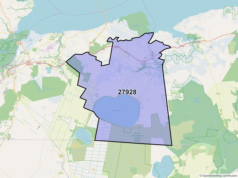 Map of ZIP Code 27928 — Creswell, NC