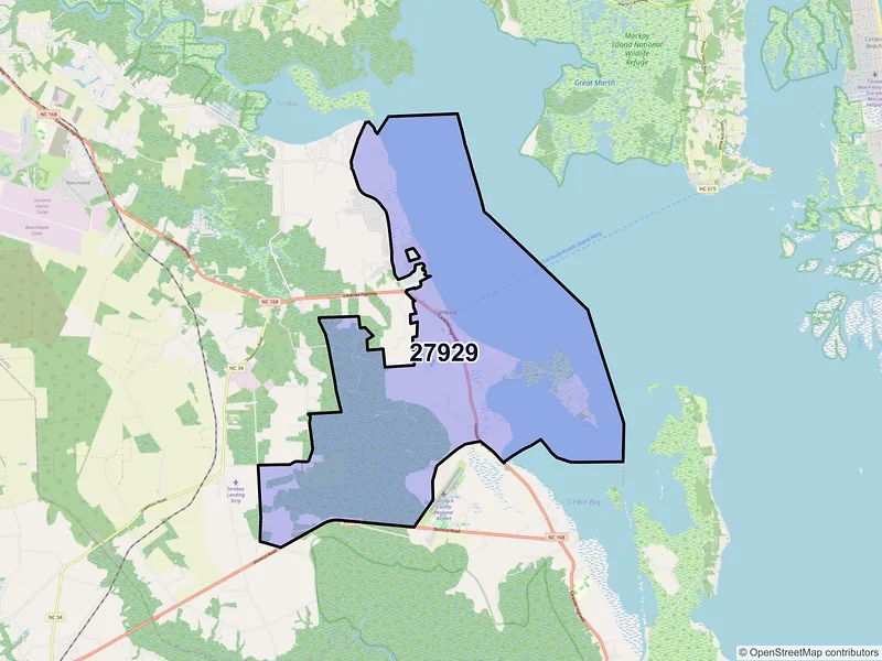 Map of ZIP Code 27929 — Currituck, NC