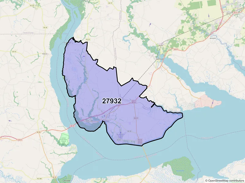 Map of Edenton, North Carolina and ZIP codes