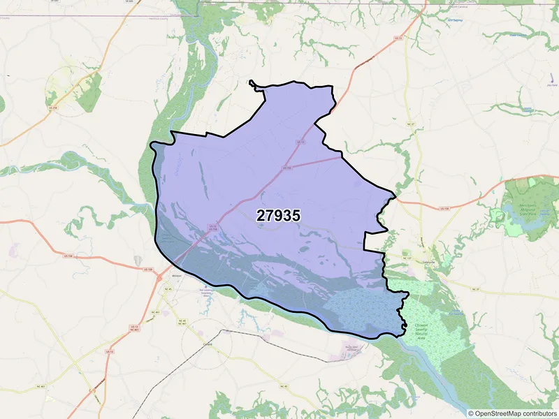 Map of Eure, North Carolina and ZIP codes