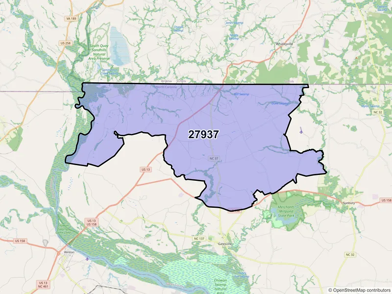 Map of ZIP Code 27937 — Gates, NC