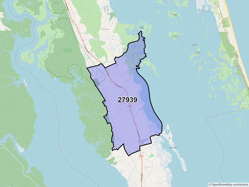 Map of ZIP Code 27939 — Grandy, NC