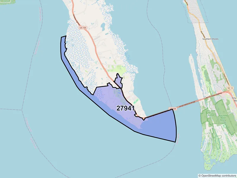 Map of Harbinger, North Carolina and ZIP codes