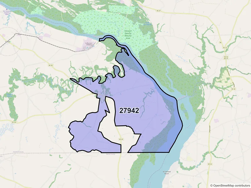 Map of ZIP Code 27942 — Harrellsville, NC