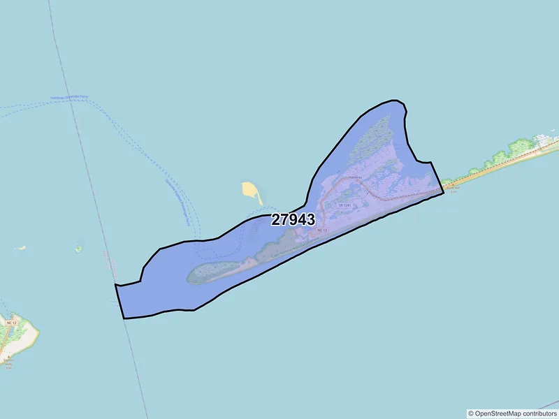 Map of Hatteras, North Carolina and ZIP codes