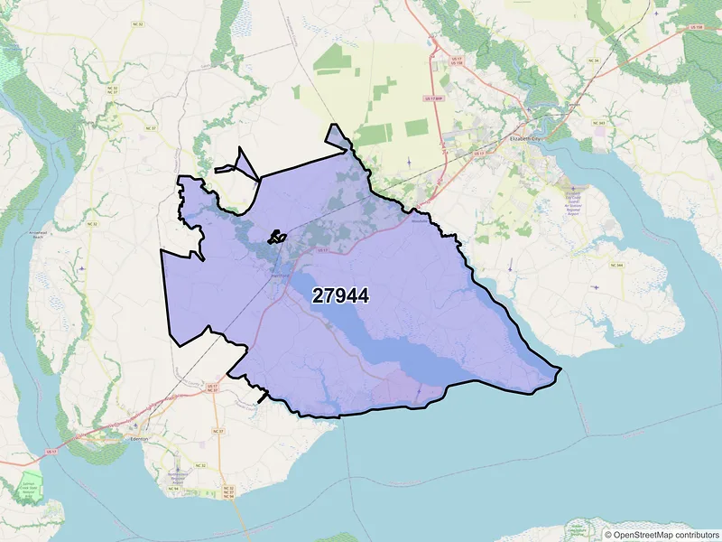Map of ZIP Code 27944 — Hertford, NC
