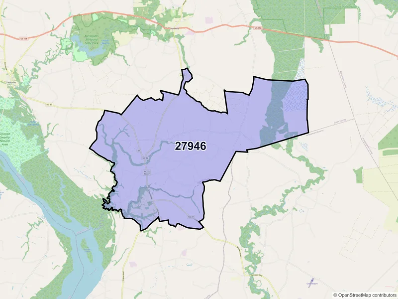 Map of ZIP Code 27946 — Hobbsville, NC