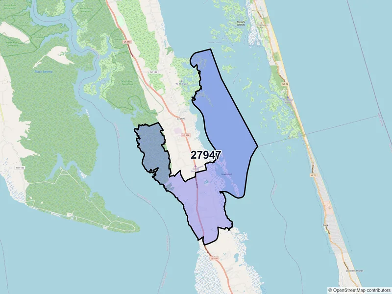 Map of Jarvisburg, North Carolina and ZIP codes