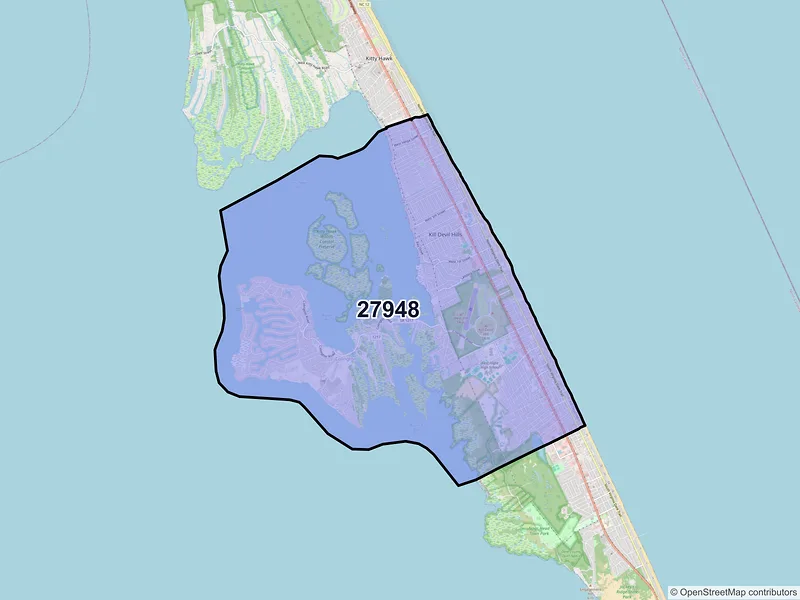Map of Kill Devil Hills, North Carolina and ZIP codes