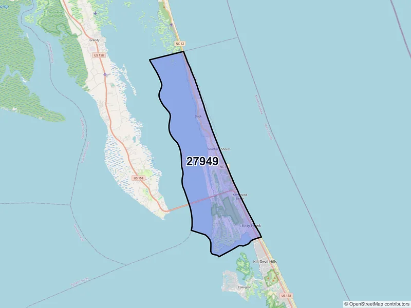 Map of ZIP Code 27949 — Kitty Hawk, NC