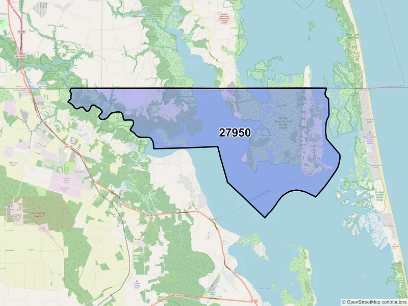 Map of Knotts Island, North Carolina and ZIP codes