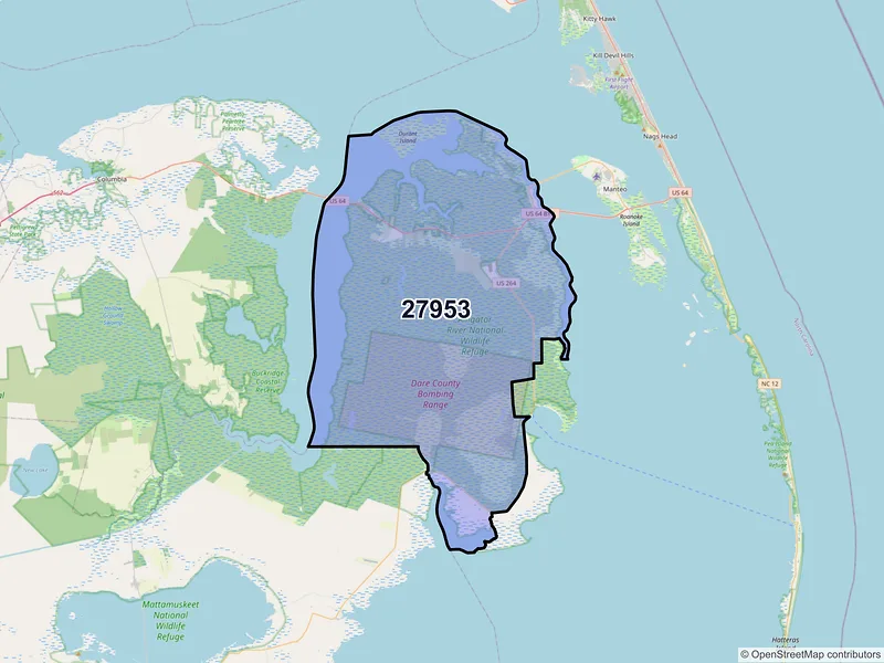 Map of Manns Harbor, North Carolina and ZIP codes