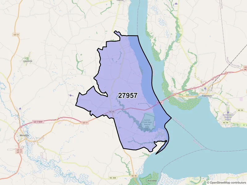 Map of ZIP Code 27957 — Merry Hill, NC