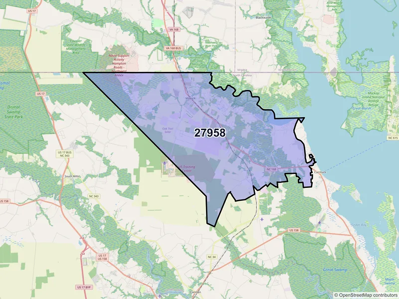 Map of ZIP Code 27958 — Moyock, NC