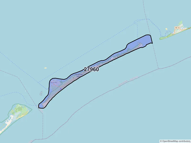 Map of Ocracoke, North Carolina and ZIP codes