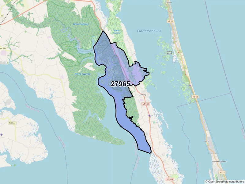 Map of ZIP Code 27965 — Poplar Branch, NC