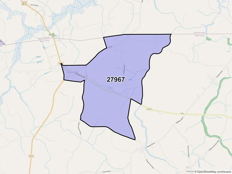 Map of Powellsville, North Carolina and ZIP codes