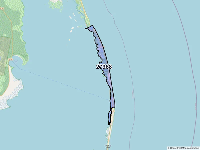 Map of Rodanthe, North Carolina and ZIP codes
