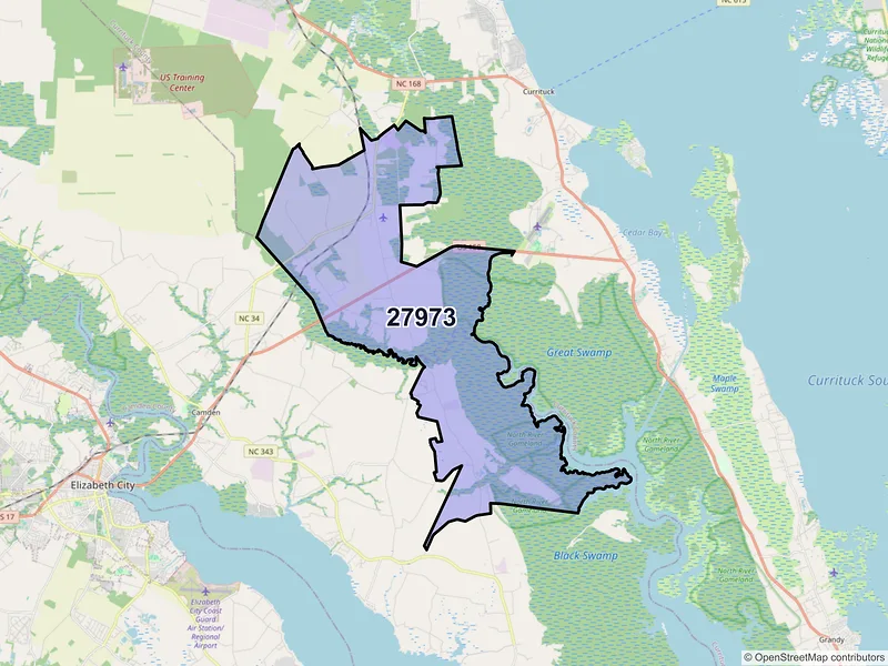 Map of Shawboro, North Carolina and ZIP codes