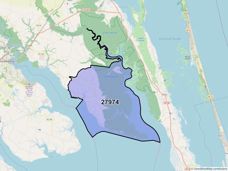 Map of ZIP Code 27974 — Shiloh, NC