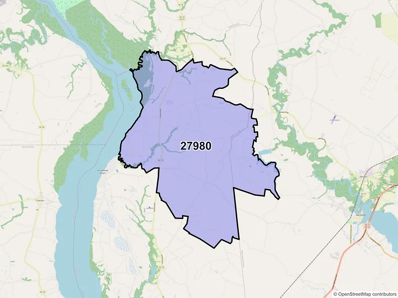 Map of ZIP Code 27980 — Tyner, NC