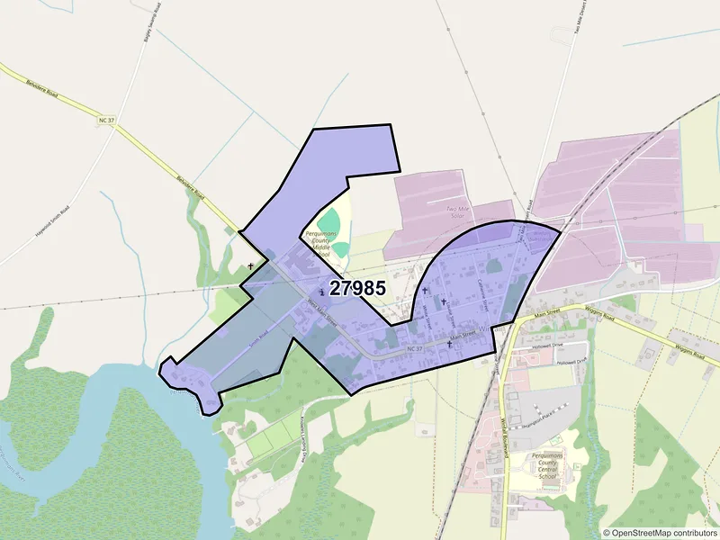 Map of Winfall, North Carolina and ZIP codes