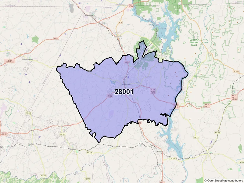 Map of ZIP Code 28001 — Albemarle, NC