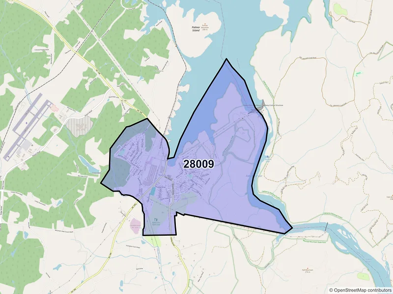 Map of Badin, North Carolina and ZIP codes