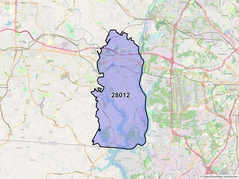 Map of ZIP Code 28012 — Belmont, NC