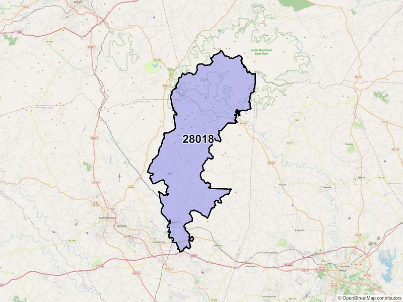 Map of ZIP Code 28018 — Bostic, NC
