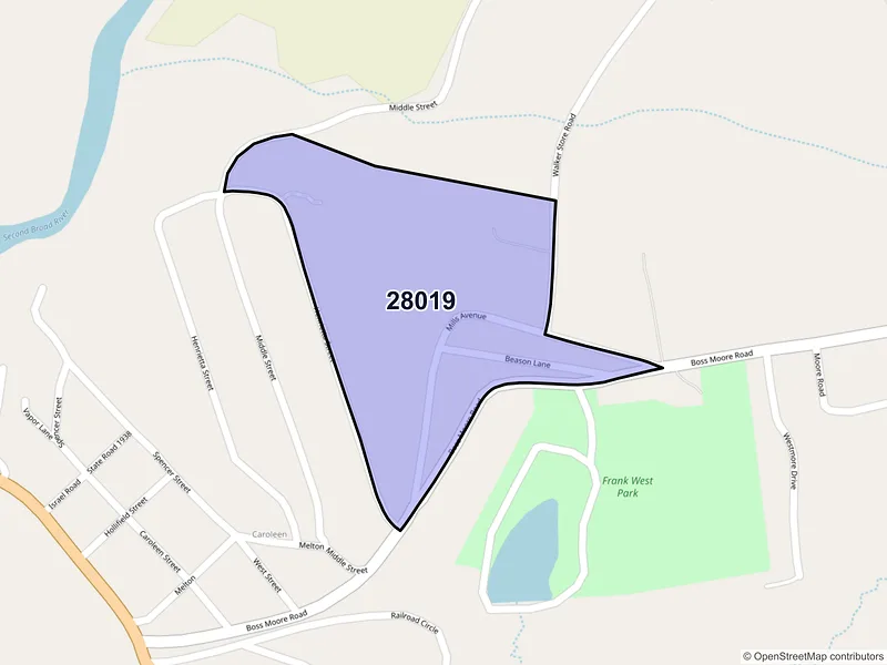 Map of Caroleen, North Carolina and ZIP codes