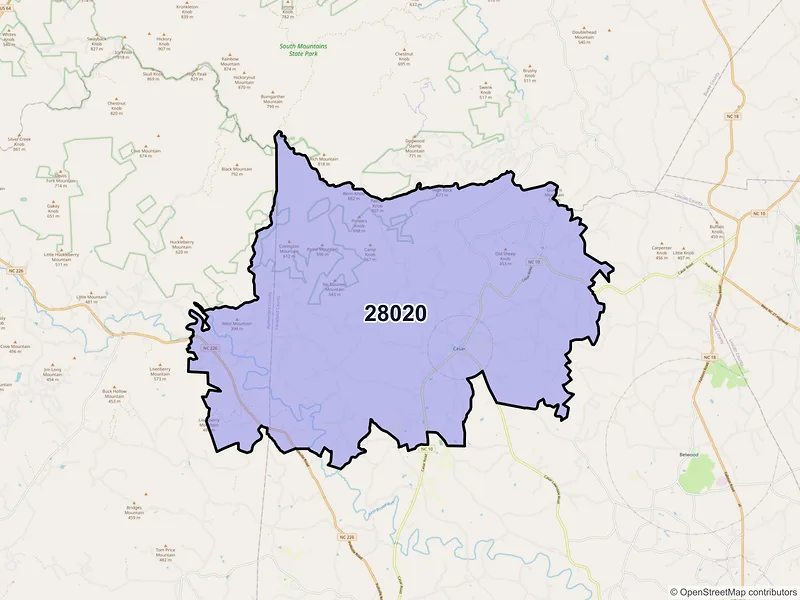 Map of ZIP Code 28020 — Casar, NC