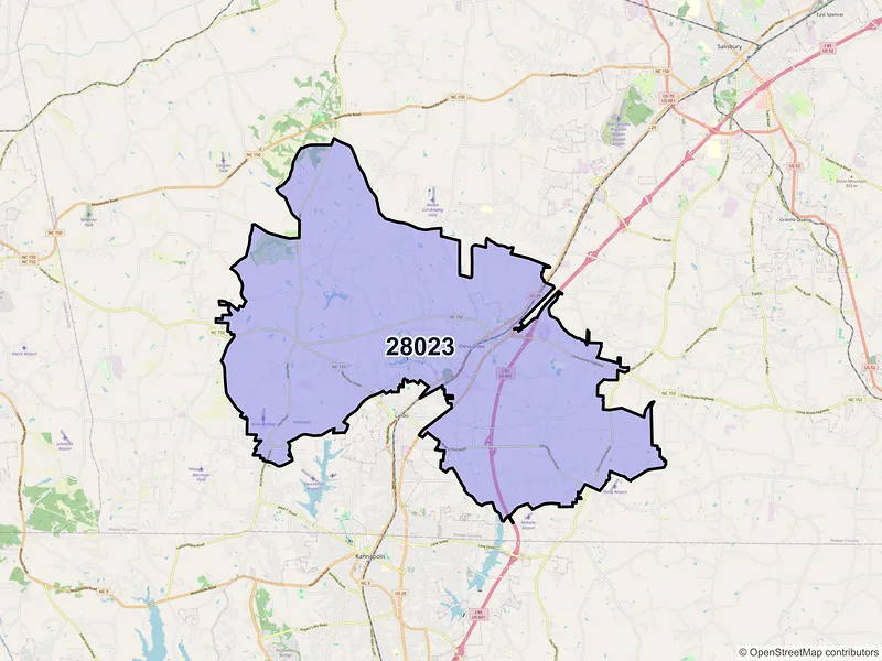 Map of ZIP Code 28023 — China Grove, NC