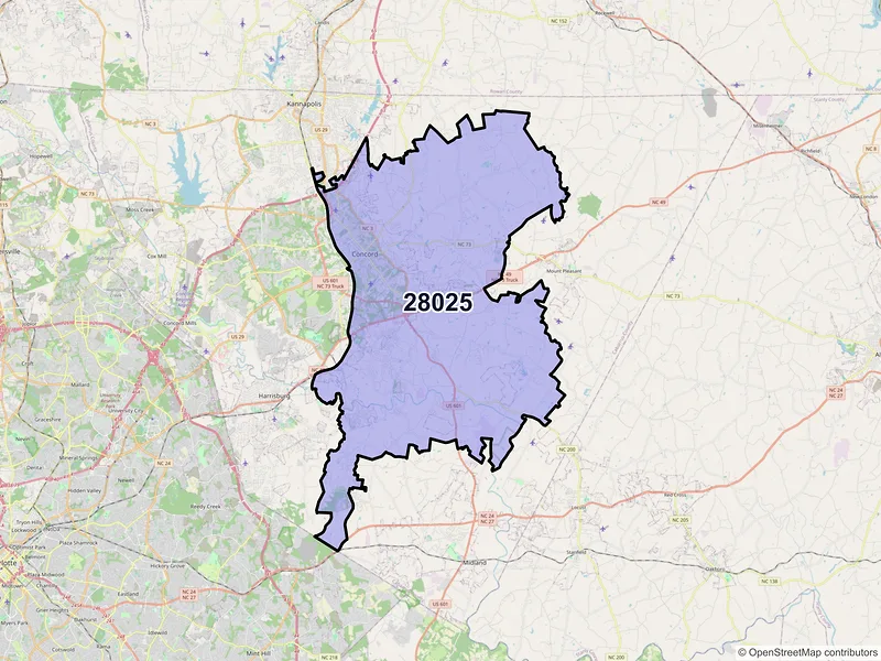 Map of ZIP Code 28025 — Concord, NC