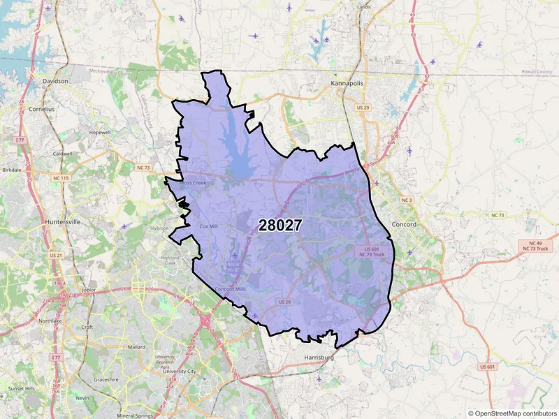 Map of ZIP Code 28027 — Concord, NC