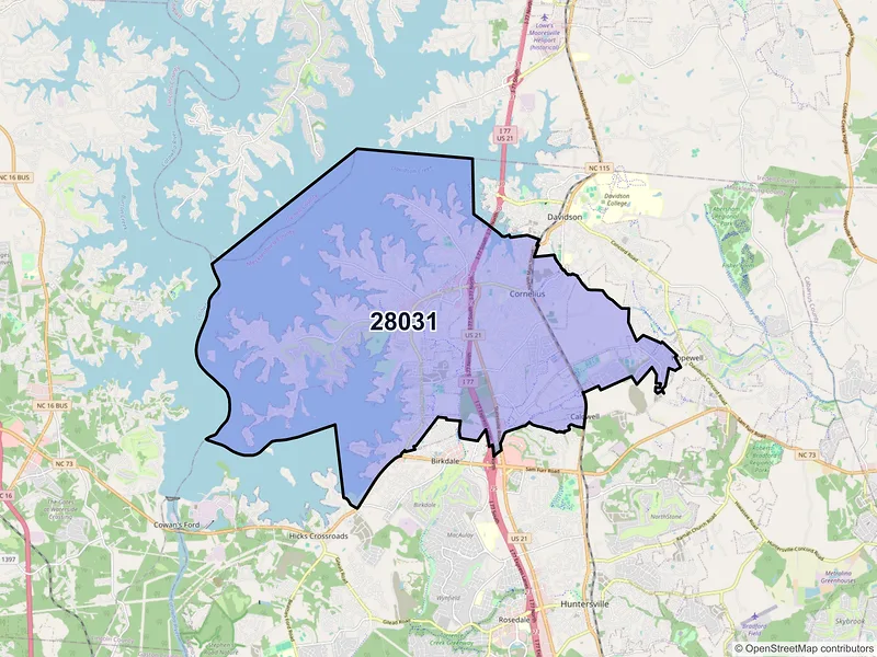 Map of Cornelius, North Carolina and ZIP codes