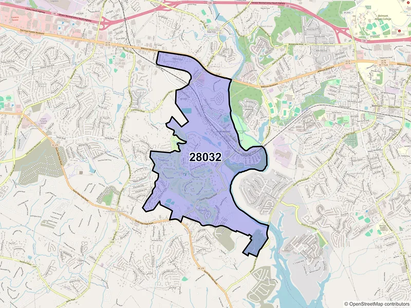 Map of ZIP Code 28032 — Cramerton, NC
